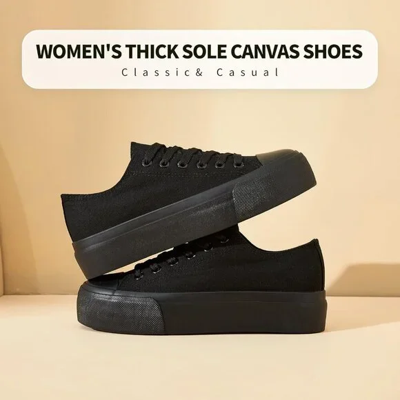 Women Platform Sneakers Canvas Low Top Shoes Slip Resistant Rubber Sole - Picture 6 of 8